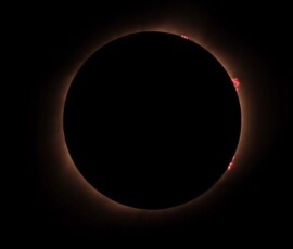 Total Solar Eclipse showing prominences at totality, August 21, 2017. Photo by club member Dennis Wilde, Transit Dreams Observatory. Dennis Wilde Solar Eclipse 2017