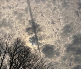 Shadow on the clouds during totality, caused by the contrail of a jet overhead. Photo by club member Alan Davis. Alan Davis Moon Shadow