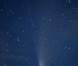 As our cosmic visitor departs on the evening of July 26, 2020, the nucleus of Comet NEOWISE appears to be glowing green in this photo by club member Jerry Sherman Comet NEOWISE Jerry Sherman